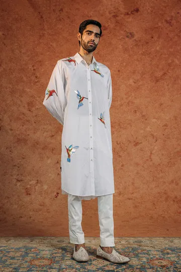 Rahul Mishra Kingfisher Bird chemise brodée main ivoire