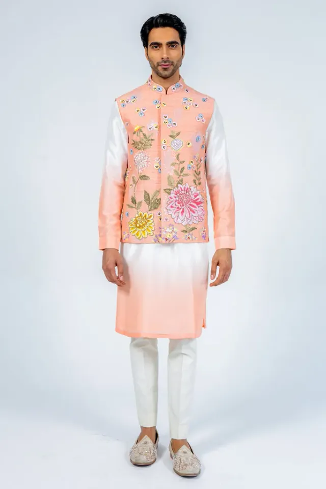 Rahul Mishra Dahlia Silk Organza Bandi bandi pêche en organza de soie