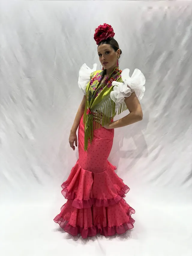 Viva la Feria Rosal jupe flamenca corail à pois