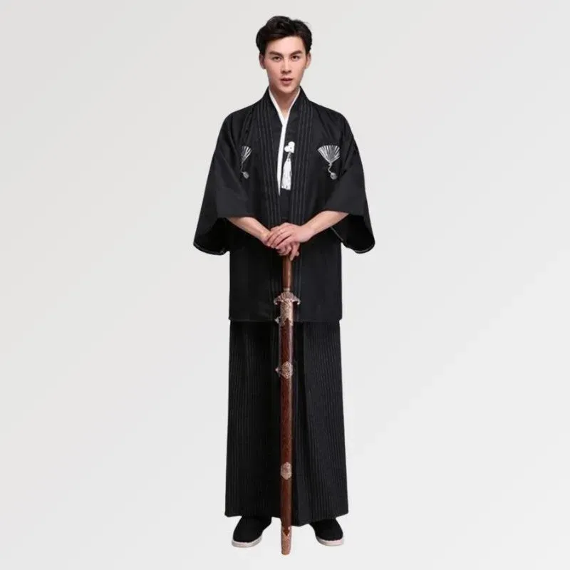 Japon style Yamagata kimono homme noir motif éventail