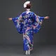 Esprit du Japon paon pivoine kimono satiné bleu roi