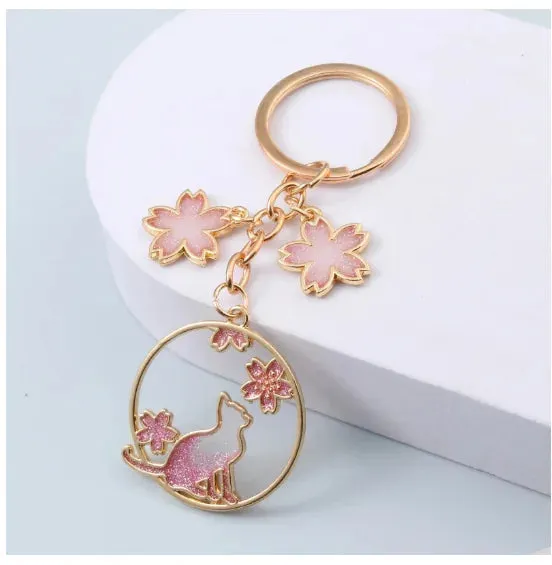 Esprit du Japon porte-clés chat sakura fleurs de cerisier métal