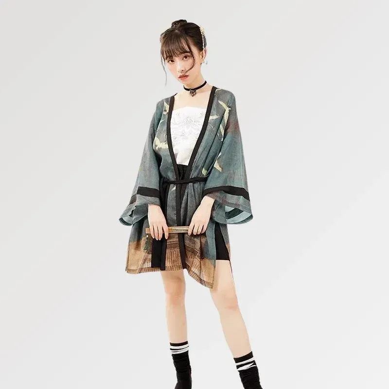 Japon style Amaya kimono mi-long femme grue polyester