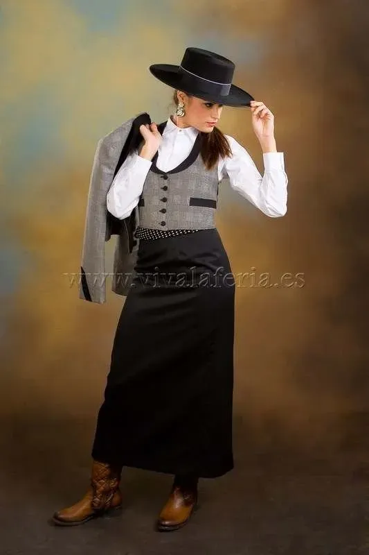 Viva la Feria Moda Flamenca Andaluz costume amazone noir 2 pièces boutons dorés