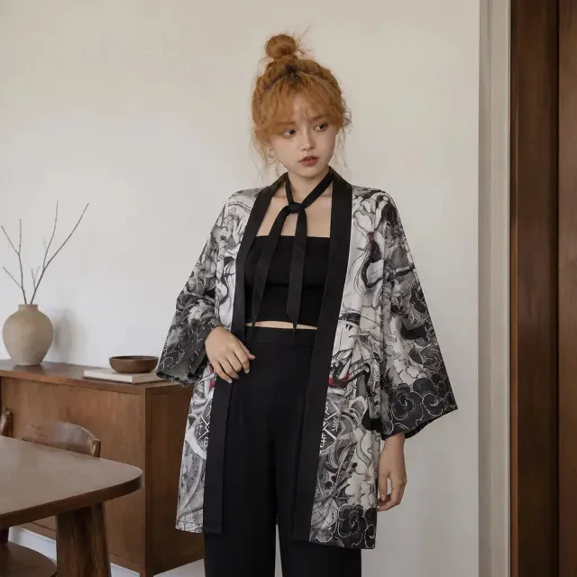 Esprit du Japon veste kimono courte Hannya polyester