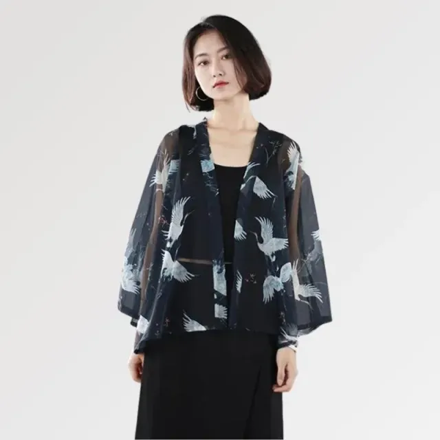 Japon style Kimono Hayko femme noir transparent motifs