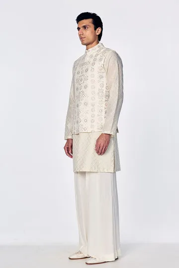 Rahul Mishra Bandi gilet brodé géométrique ivoire
