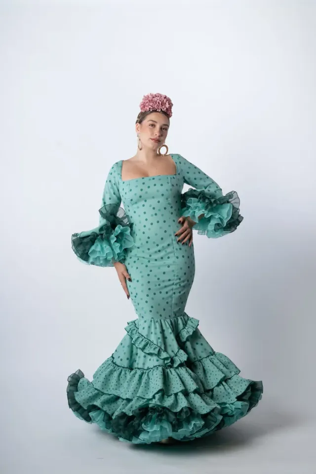 Viva la Feria Alboroto robe flamenca verte stretch