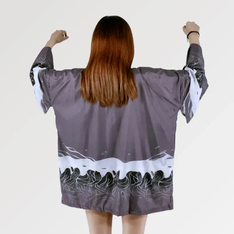 Japon style The Wave blouse japonaise vagues grises