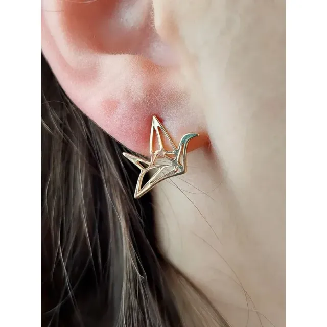 Japon style Grue boucles oreilles origami dorées