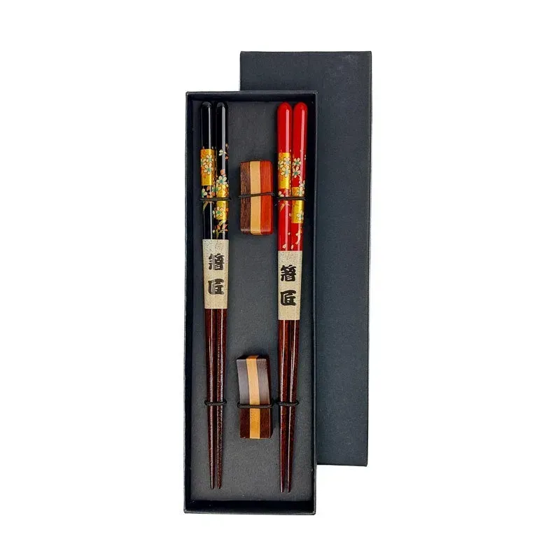 Japon style Baguettes Japonaises Luxe baguettes réutilisables motif fleuri doré