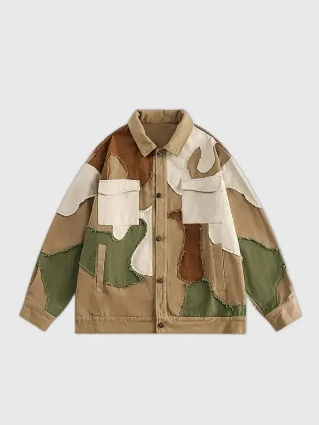 Japon Style Veste Patchwork Militaire Blouson