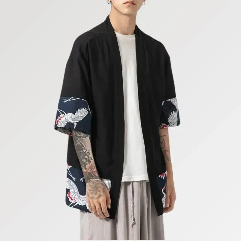 Japon style hisashi kimono cardigan homme grues