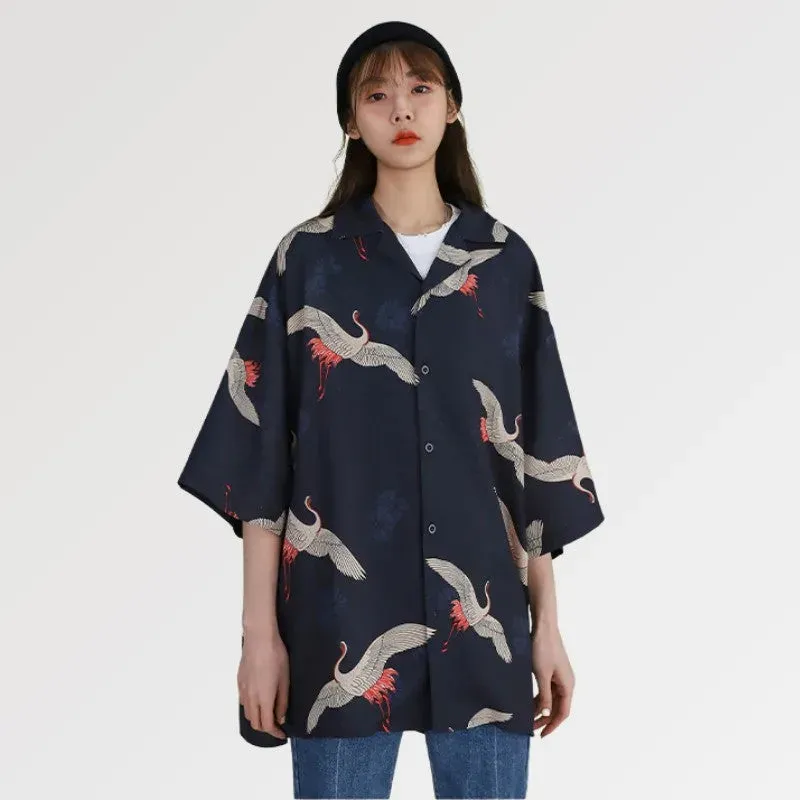 Japon style Okariya veste kimono longue grue