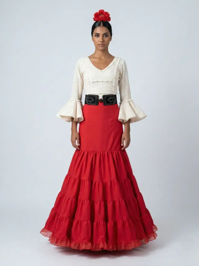 Viva La Feria Alba jupe rociera rouge 5 volants